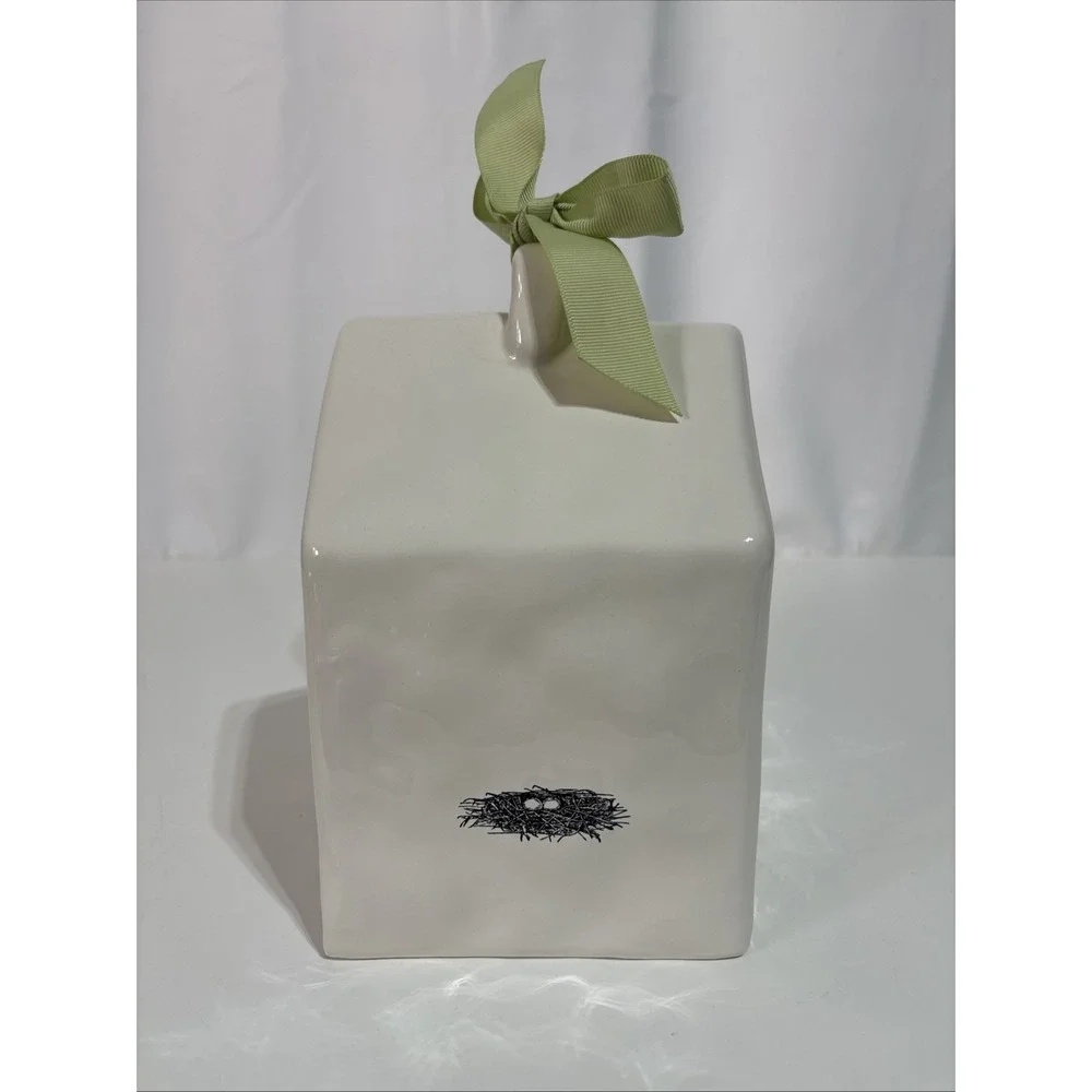 Rae Dunn 2017 Ceramic Birdhouse NEST‎ Green Bow Artisan Collection by Magenta